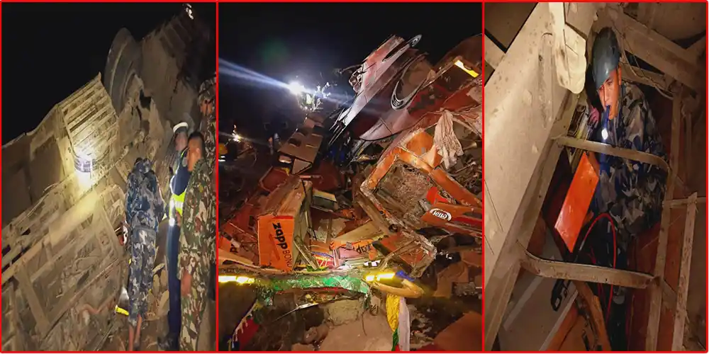 धादिङ बस दुर्घटना : ११ पुरुष र छ महिलाको घटनास्थमै मृत्यु, उद्धार सकियो Image