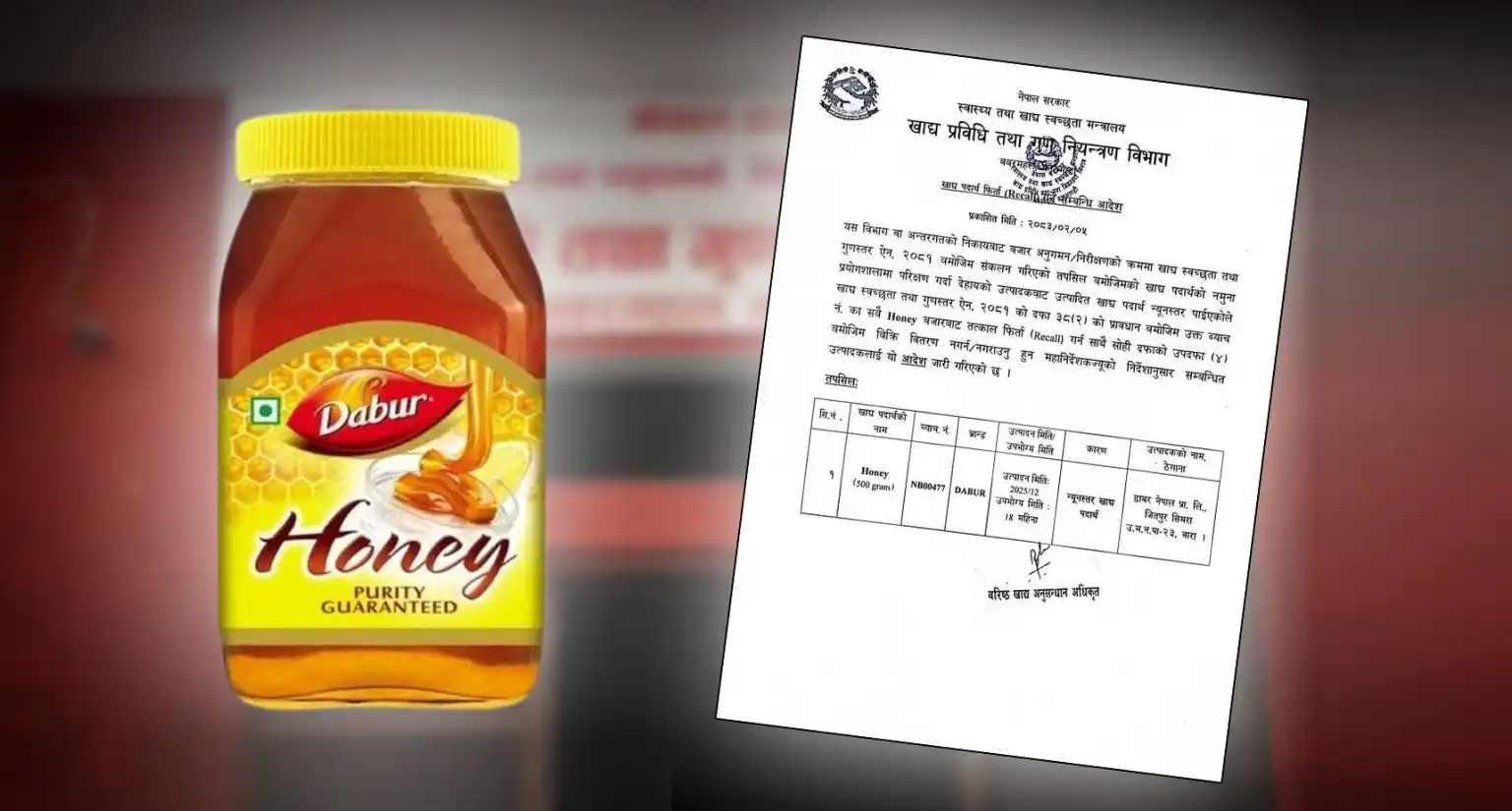 ‘डाबर हनी’ गुणस्तरहीन प्रमाणित, उपभोग नगर्न अपील Image